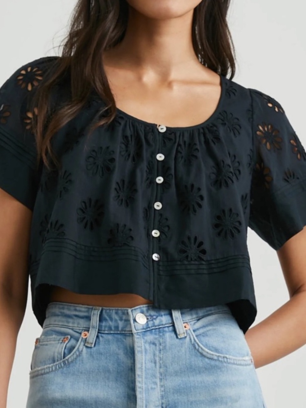 Rails Black  Bambina Button Front Top